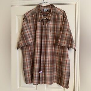 Columbia Men’s Brown and Orange Plaid Short Sleeve Button Down Shirt 3XB *stain